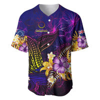 Cook Islands Baseball Jersey Whale Hibiscus Polynesian DT02 Purple - Polynesian Pride