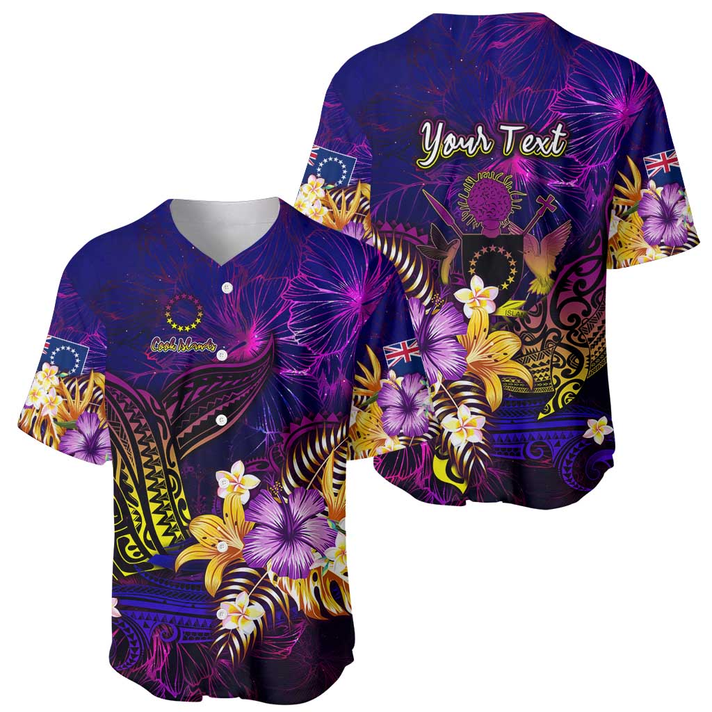 Cook Islands Baseball Jersey Whale Hibiscus Polynesian DT02 - Polynesian Pride