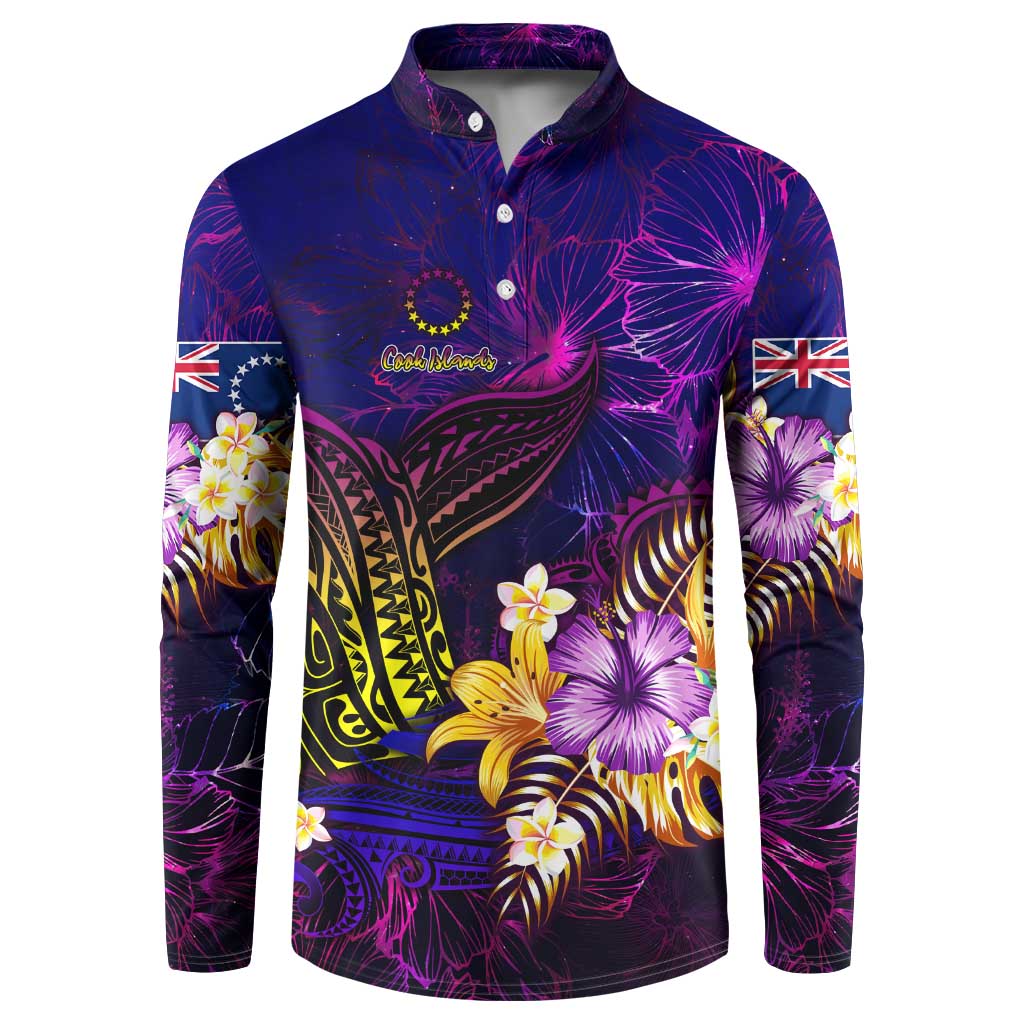 Cook Islands Button Sweatshirt Whale Hibiscus Polynesian DT02 Purple - Polynesian Pride