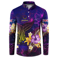 Cook Islands Button Sweatshirt Whale Hibiscus Polynesian DT02 Purple - Polynesian Pride