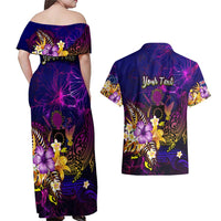 Cook Islands Couples Matching Off Shoulder Maxi Dress and Hawaiian Shirt Whale Hibiscus Polynesian