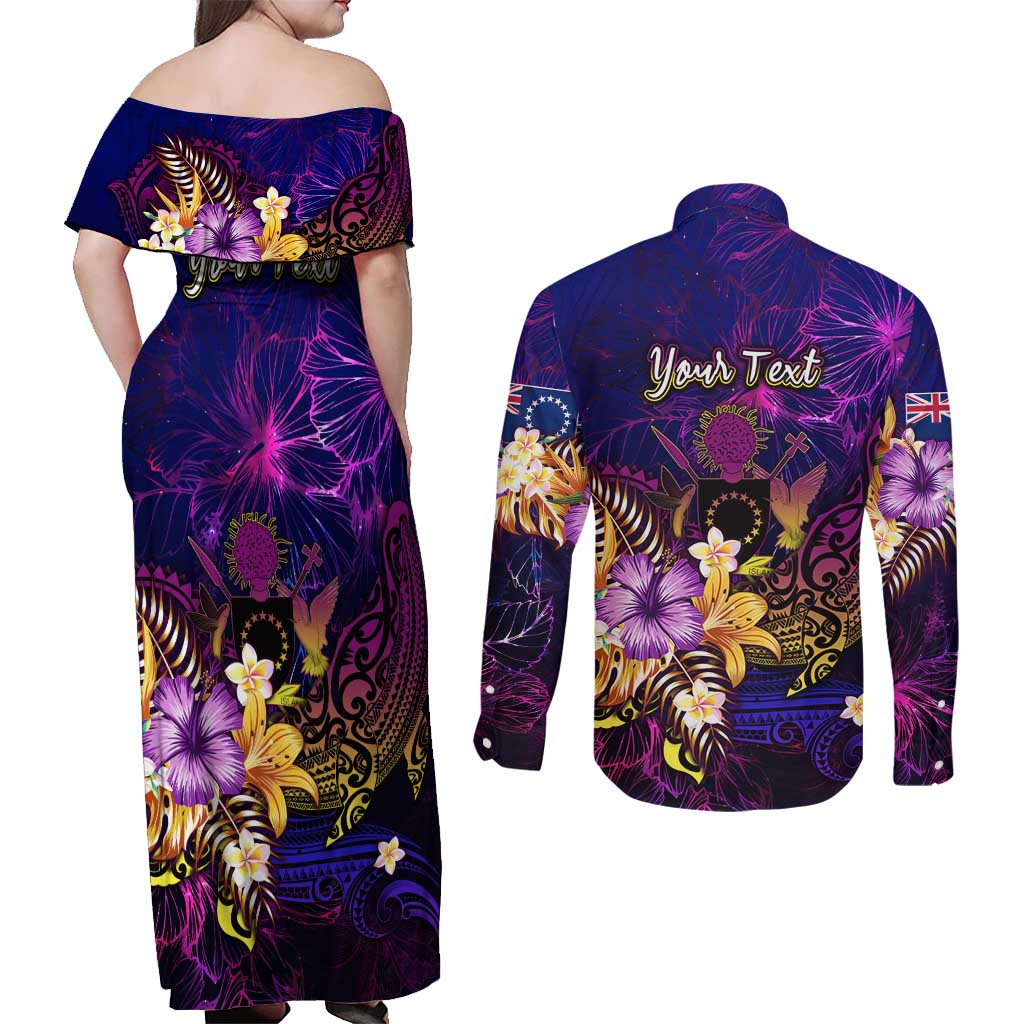 Cook Islands Couples Matching Off Shoulder Maxi Dress and Long Sleeve Button Shirt Whale Hibiscus Polynesian DT02 - Polynesian Pride
