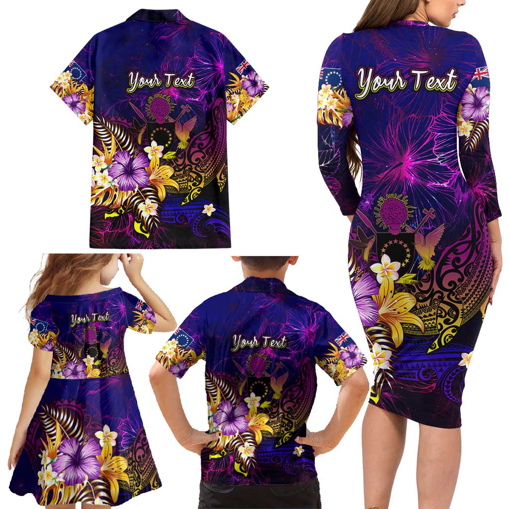 Cook Islands Family Matching Long Sleeve Bodycon Dress and Hawaiian Shirt Whale Hibiscus Polynesian DT02 - Polynesian Pride