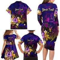 Cook Islands Family Matching Long Sleeve Bodycon Dress and Hawaiian Shirt Whale Hibiscus Polynesian DT02 - Polynesian Pride