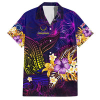 Cook Islands Family Matching Long Sleeve Bodycon Dress and Hawaiian Shirt Whale Hibiscus Polynesian DT02 Dad's Shirt - Short Sleeve Purple - Polynesian Pride