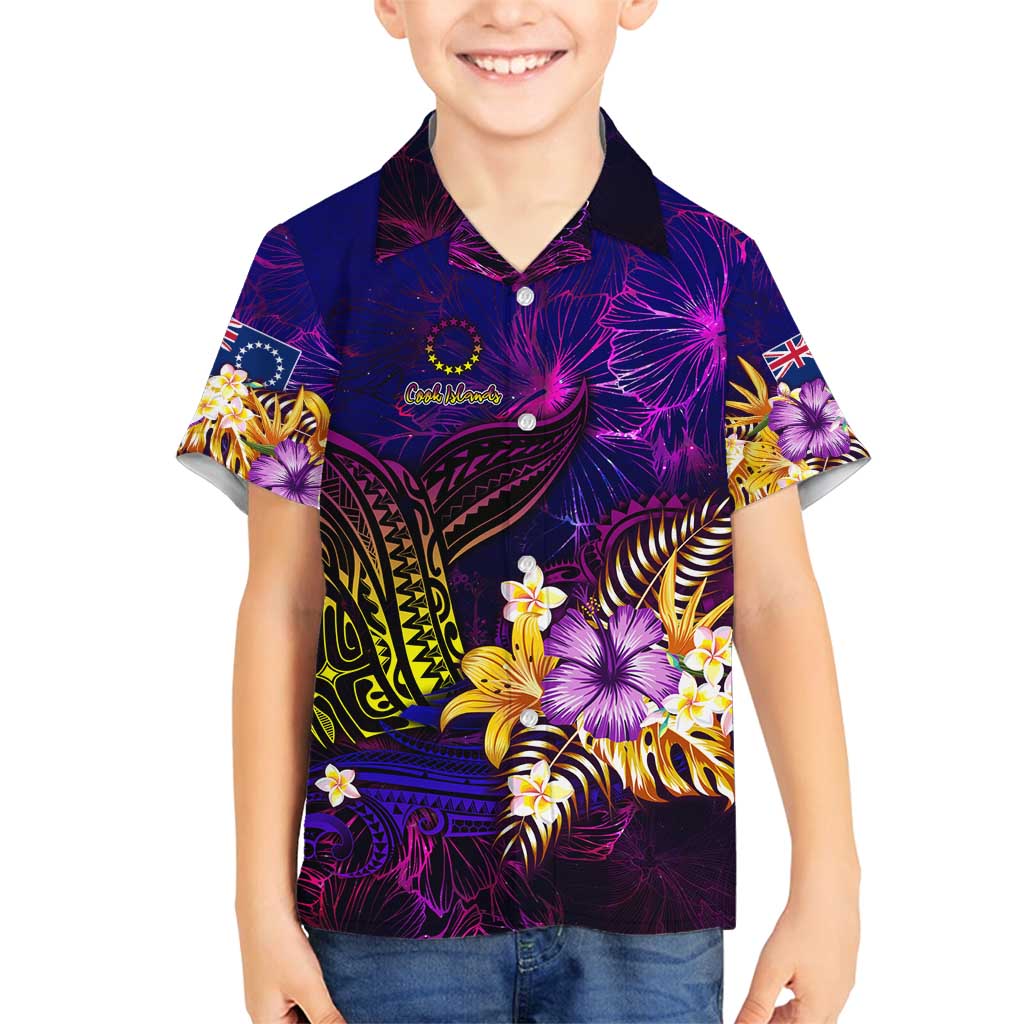 Cook Islands Family Matching Long Sleeve Bodycon Dress and Hawaiian Shirt Whale Hibiscus Polynesian DT02 Son's Shirt Purple - Polynesian Pride