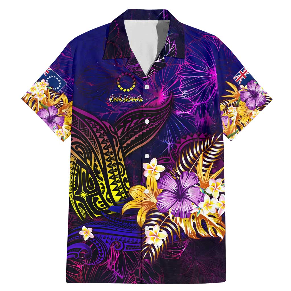 Cook Islands Family Matching Mermaid Dress and Hawaiian Shirt Whale Hibiscus Polynesian DT02 Dad's Shirt - Short Sleeve Purple - Polynesian Pride
