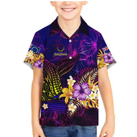 Cook Islands Family Matching Mermaid Dress and Hawaiian Shirt Whale Hibiscus Polynesian DT02 Son's Shirt Purple - Polynesian Pride