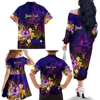 Cook Islands Family Matching Off The Shoulder Long Sleeve Dress and Hawaiian Shirt Whale Hibiscus Polynesian DT02 - Polynesian Pride