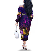 Cook Islands Family Matching Off The Shoulder Long Sleeve Dress and Hawaiian Shirt Whale Hibiscus Polynesian DT02 - Polynesian Pride