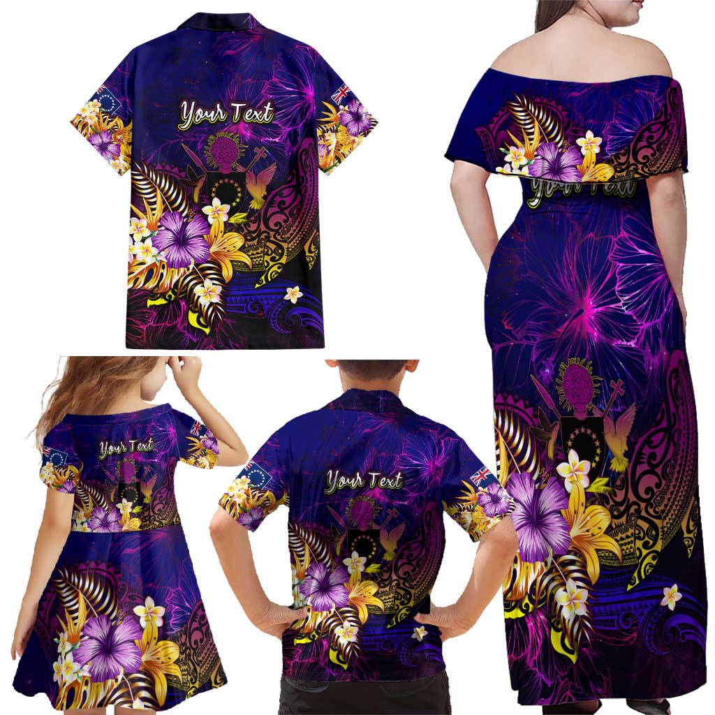 Cook Islands Family Matching Off Shoulder Maxi Dress and Hawaiian Shirt Whale Hibiscus Polynesian