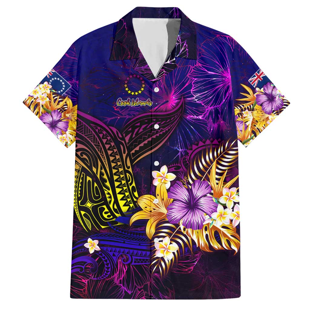Cook Islands Family Matching Short Sleeve Bodycon Dress and Hawaiian Shirt Whale Hibiscus Polynesian DT02 Dad's Shirt - Short Sleeve Purple - Polynesian Pride