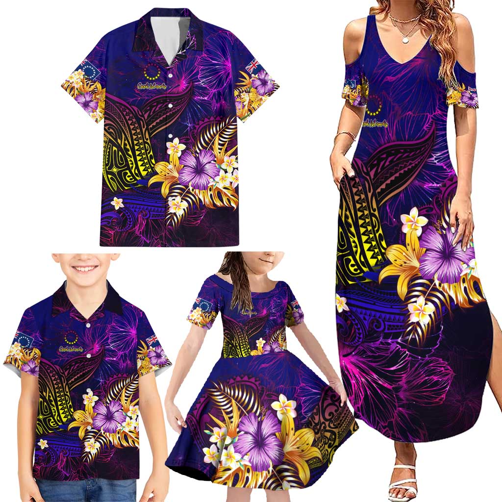 Cook Islands Family Matching Summer Maxi Dress and Hawaiian Shirt Whale Hibiscus Polynesian