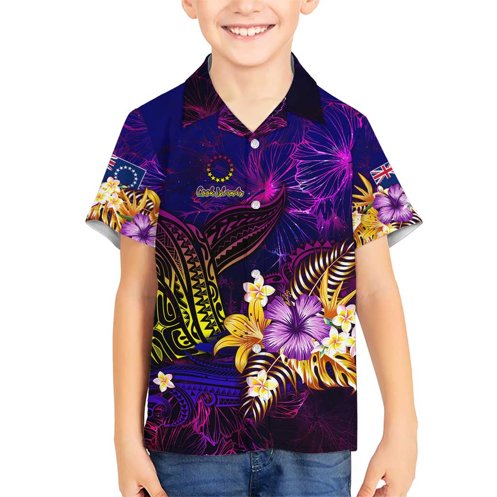 Cook Islands Kid Hawaiian Shirt Whale Hibiscus Polynesian
