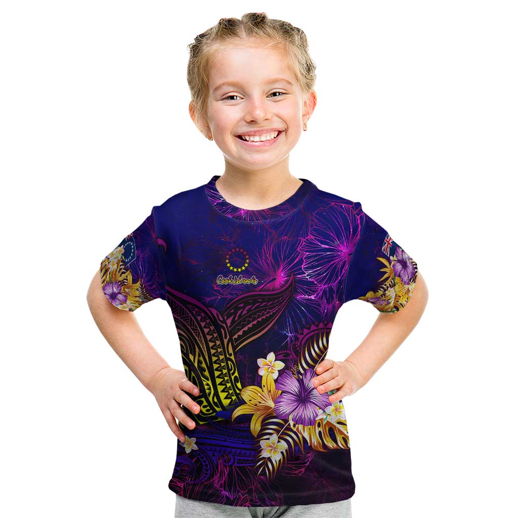Cook Islands Kid T Shirt Whale Hibiscus Polynesian DT02 Purple - Polynesian Pride