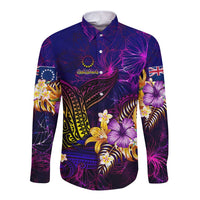Cook Islands Long Sleeve Button Shirt Whale Hibiscus Polynesian DT02 Unisex Purple - Polynesian Pride