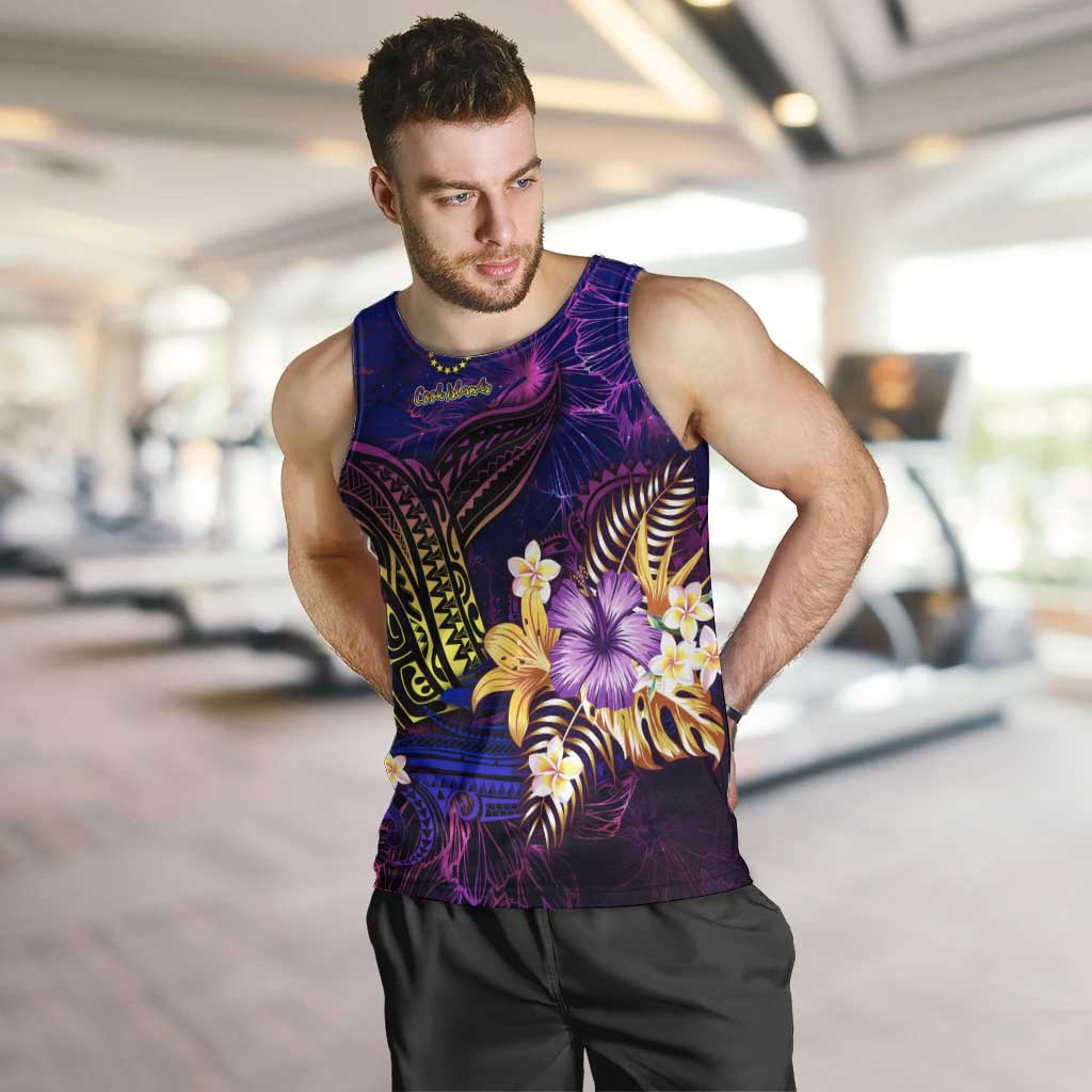 Cook Islands Men Tank Top Whale Hibiscus Polynesian DT02 Purple - Polynesian Pride