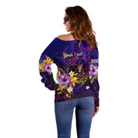 Cook Islands Off Shoulder Sweater Whale Hibiscus Polynesian