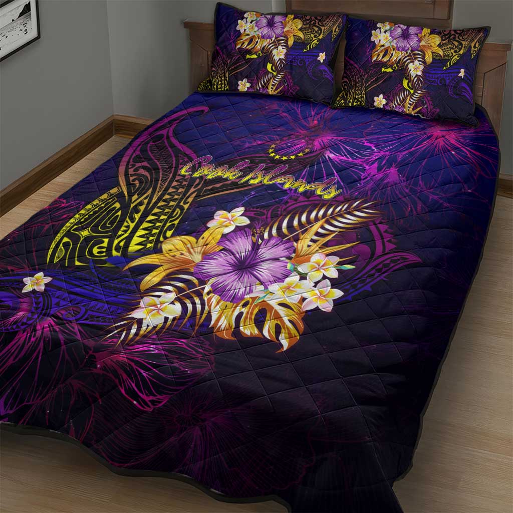 Cook Islands Quilt Bed Set Whale Hibiscus Polynesian