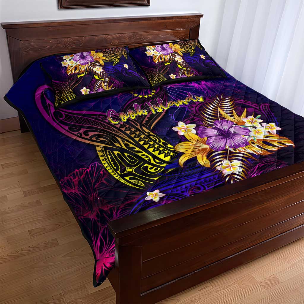 Cook Islands Quilt Bed Set Whale Hibiscus Polynesian