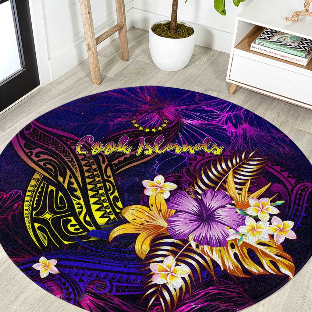 Cook Islands Round Carpet Whale Hibiscus Polynesian DT02 Purple - Polynesian Pride