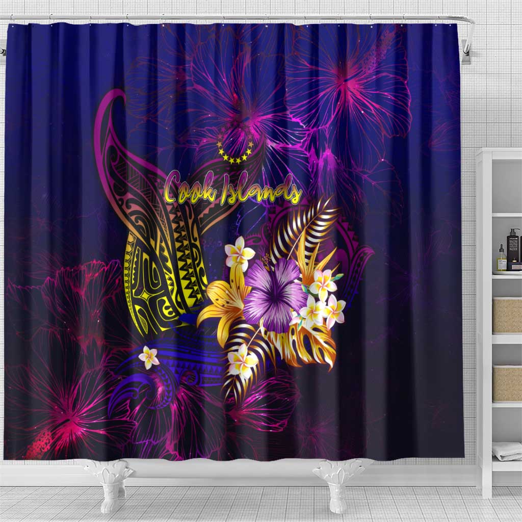 Cook Islands Shower Curtain Whale Hibiscus Polynesian
