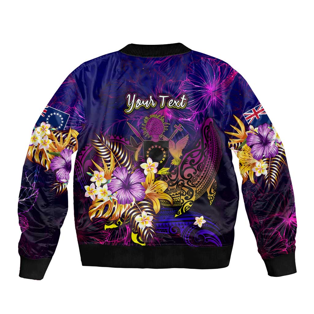 Cook Islands Sleeve Zip Bomber Jacket Whale Hibiscus Polynesian DT02 - Polynesian Pride
