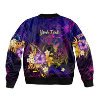 Cook Islands Sleeve Zip Bomber Jacket Whale Hibiscus Polynesian DT02 - Polynesian Pride