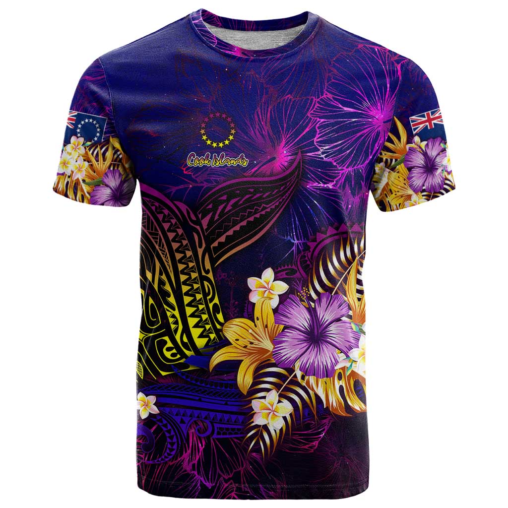Cook Islands T Shirt Whale Hibiscus Polynesian DT02 Purple - Polynesian Pride
