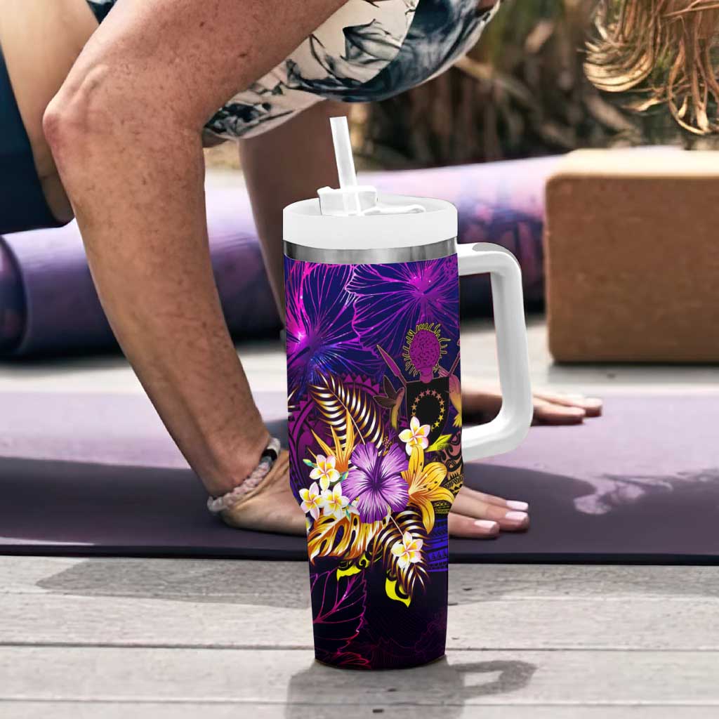 Cook Islands Tumbler With Handle Whale Hibiscus Polynesian