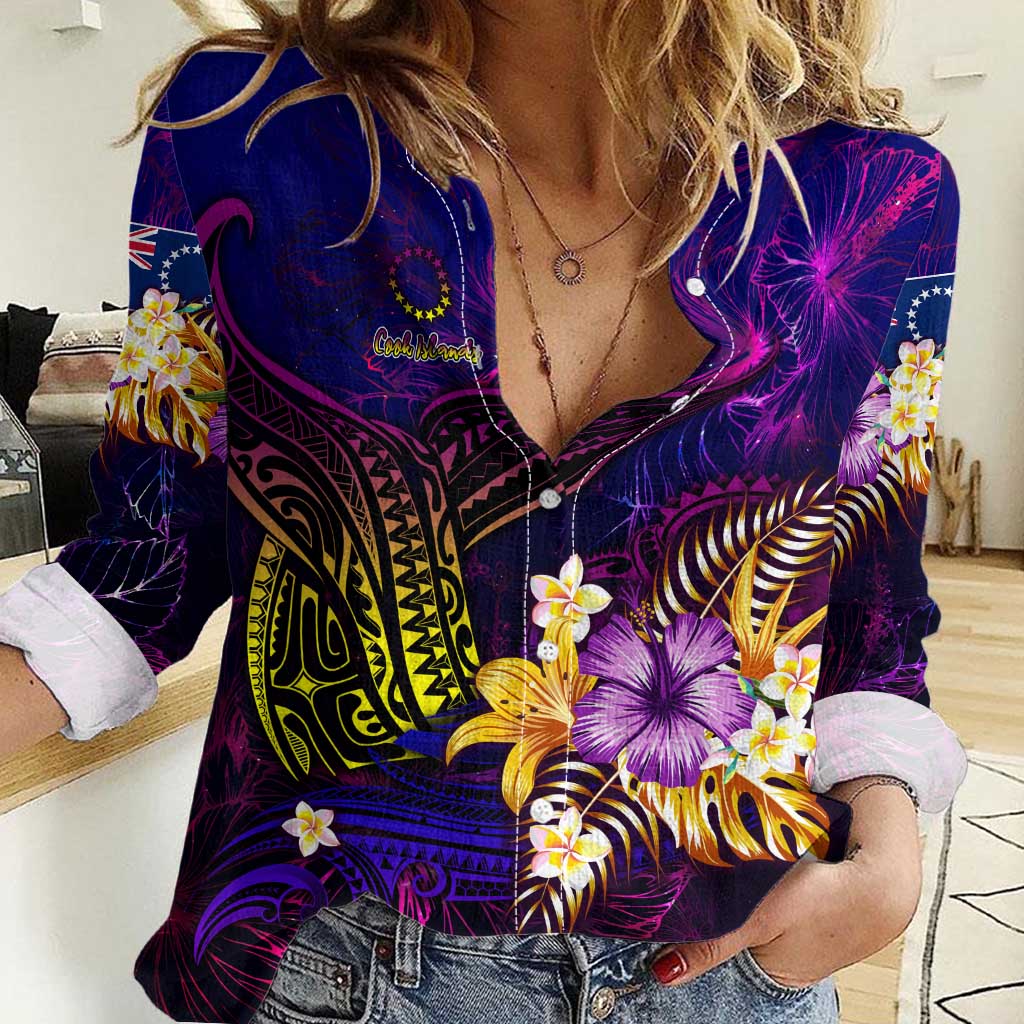 Cook Islands Women Casual Shirt Whale Hibiscus Polynesian