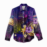 Cook Islands Women Casual Shirt Whale Hibiscus Polynesian