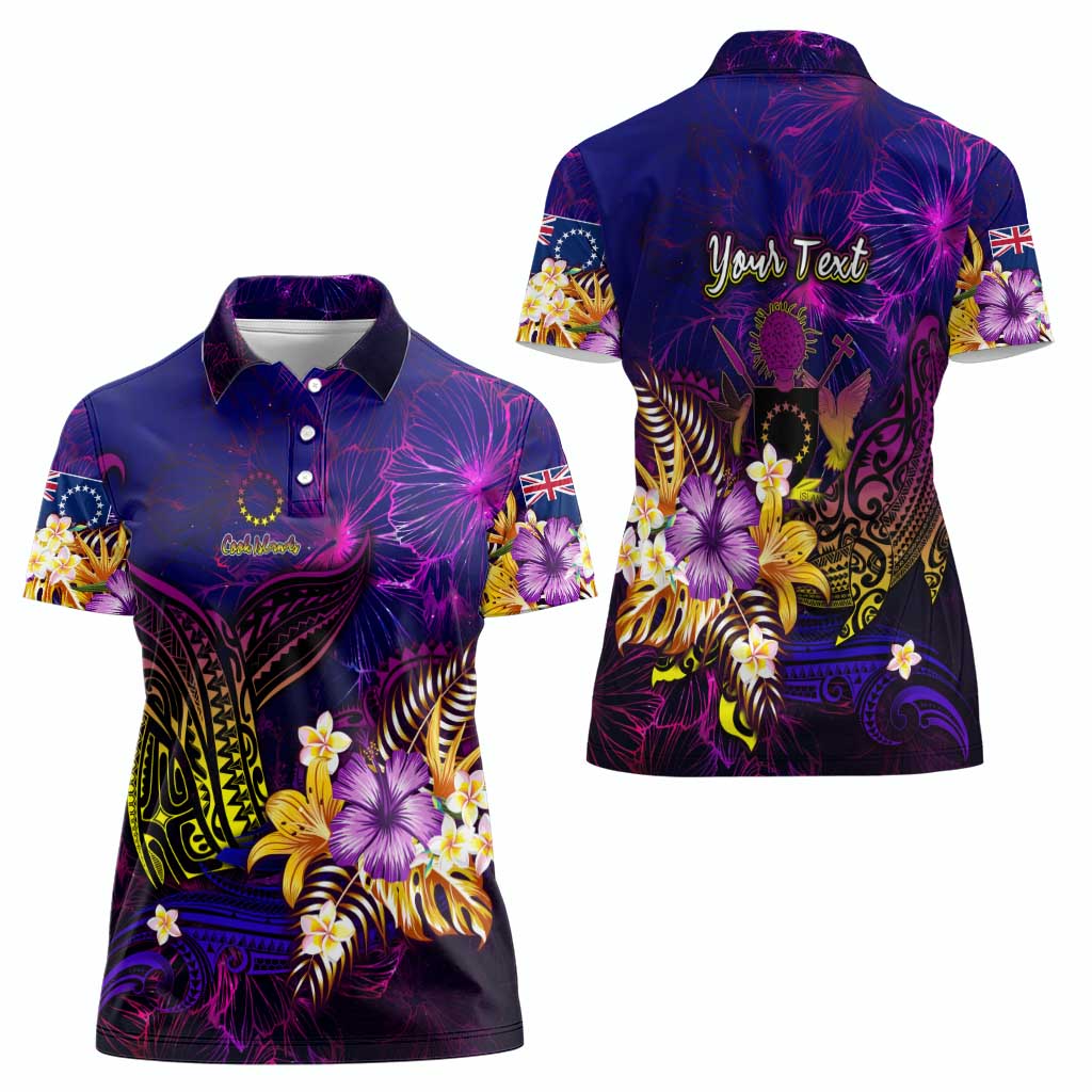 Cook Islands Women Polo Shirt Whale Hibiscus Polynesian