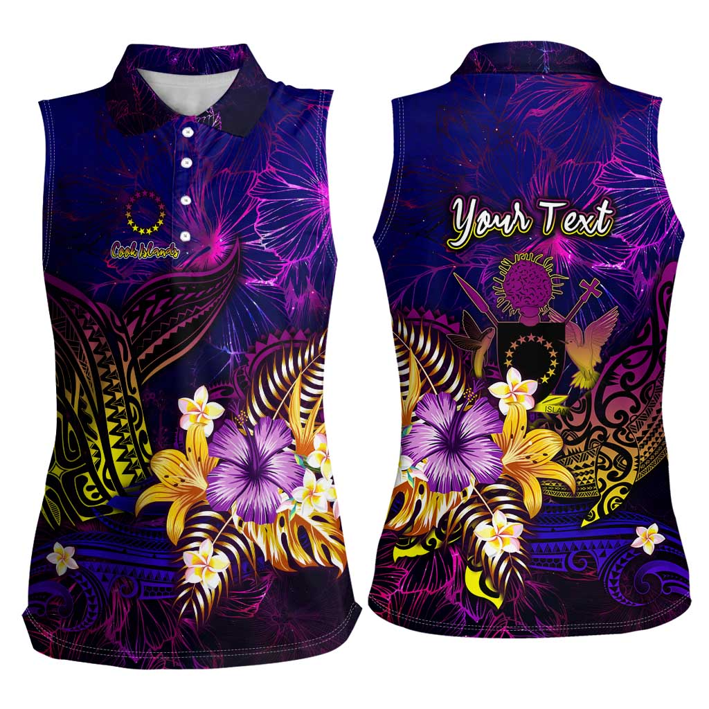 Cook Islands Women Sleeveless Polo Shirt Whale Hibiscus Polynesian