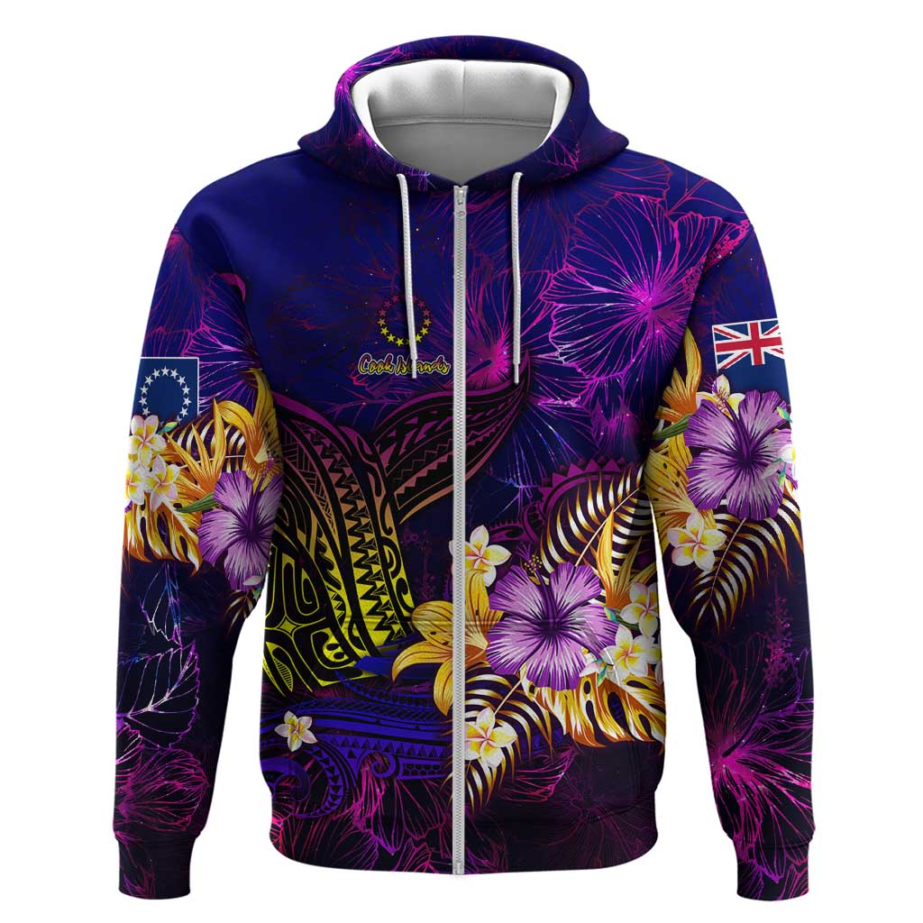 Cook Islands Zip Hoodie Whale Hibiscus Polynesian DT02 Zip Hoodie Purple - Polynesian Pride