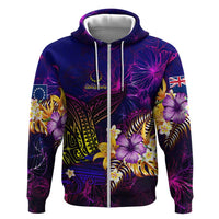 Cook Islands Zip Hoodie Whale Hibiscus Polynesian DT02 Zip Hoodie Purple - Polynesian Pride