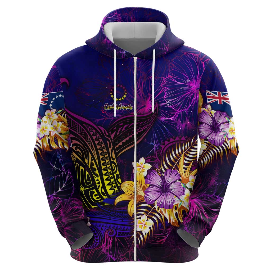 Cook Islands Zip Hoodie Whale Hibiscus Polynesian DT02 - Polynesian Pride