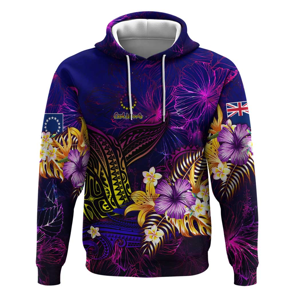 Cook Islands Zip Hoodie Whale Hibiscus Polynesian DT02 Pullover Hoodie Purple - Polynesian Pride