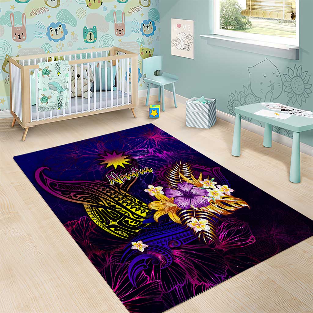 Nauru Area Rug Whale Hibiscus Polynesian