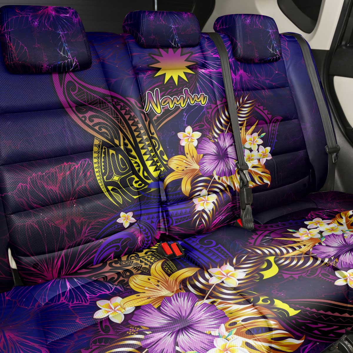 Nauru Back Car Seat Cover Whale Hibiscus Polynesian