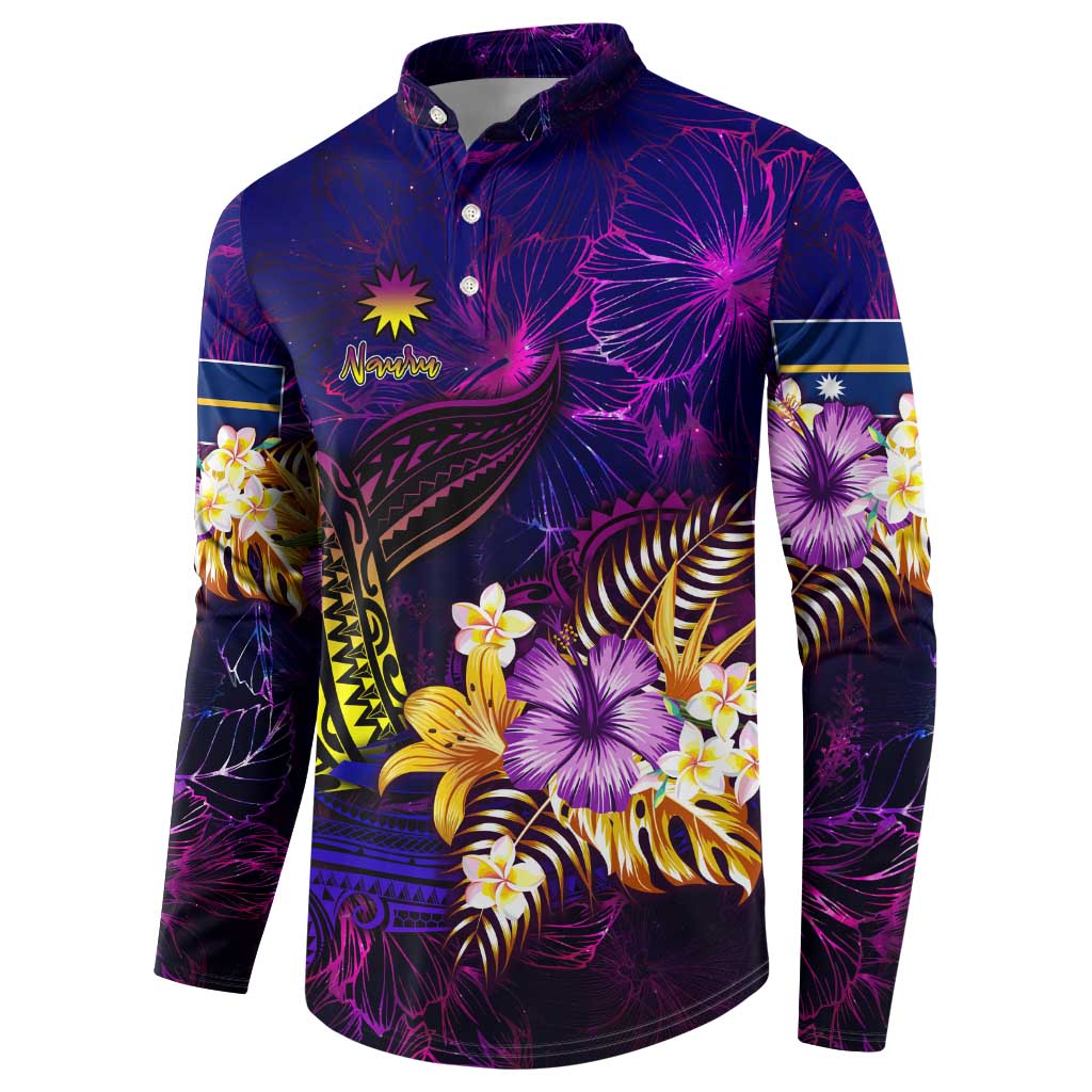 Nauru Button Sweatshirt Whale Hibiscus Polynesian