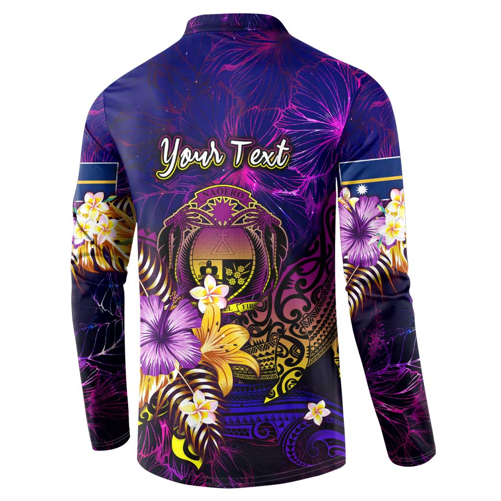 Nauru Button Sweatshirt Whale Hibiscus Polynesian