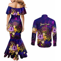 Nauru Couples Matching Mermaid Dress and Long Sleeve Button Shirt Whale Hibiscus Polynesian