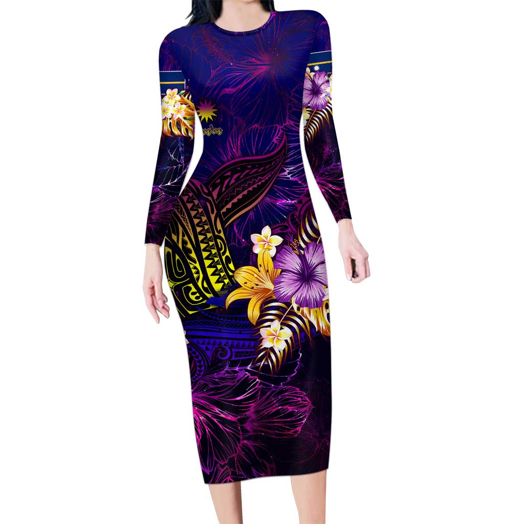 Nauru Family Matching Long Sleeve Bodycon Dress and Hawaiian Shirt Whale Hibiscus Polynesian