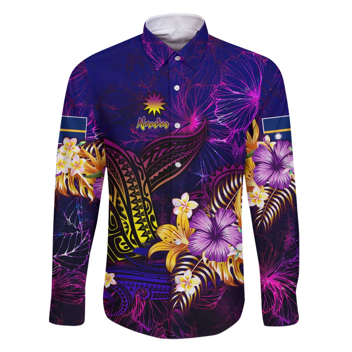 Nauru Family Matching Off The Shoulder Long Sleeve Dress and Hawaiian Shirt Whale Hibiscus Polynesian