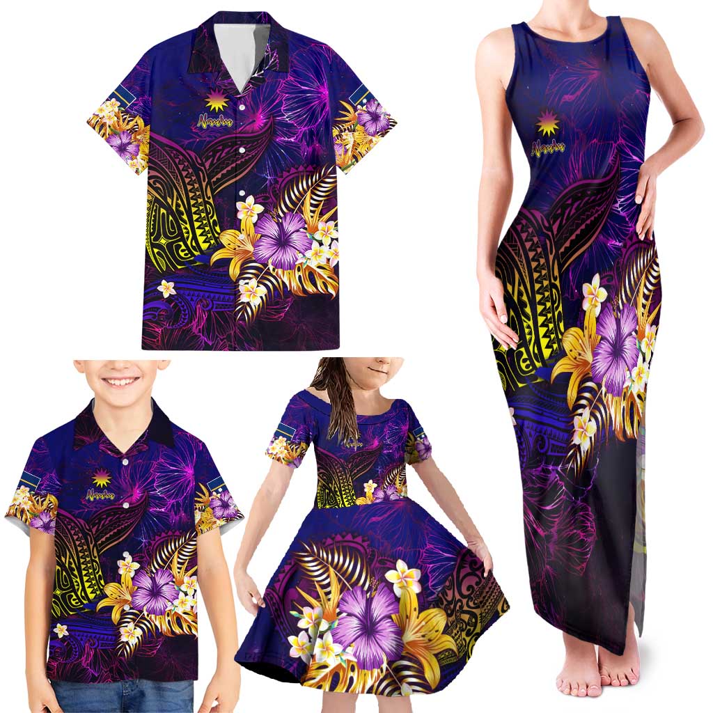 Nauru Family Matching Tank Maxi Dress and Hawaiian Shirt Whale Hibiscus Polynesian
