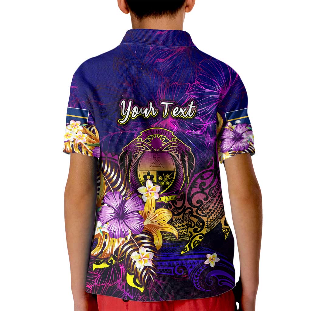 Nauru Kid Polo Shirt Whale Hibiscus Polynesian