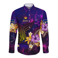 Nauru Long Sleeve Button Shirt Whale Hibiscus Polynesian