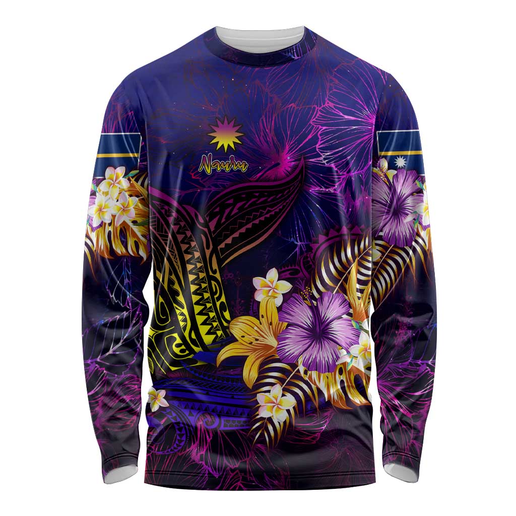 Nauru Long Sleeve Shirt Whale Hibiscus Polynesian