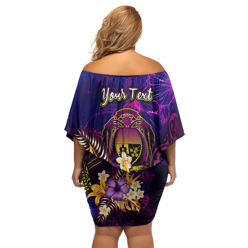 Nauru Off Shoulder Short Dress Whale Hibiscus Polynesian